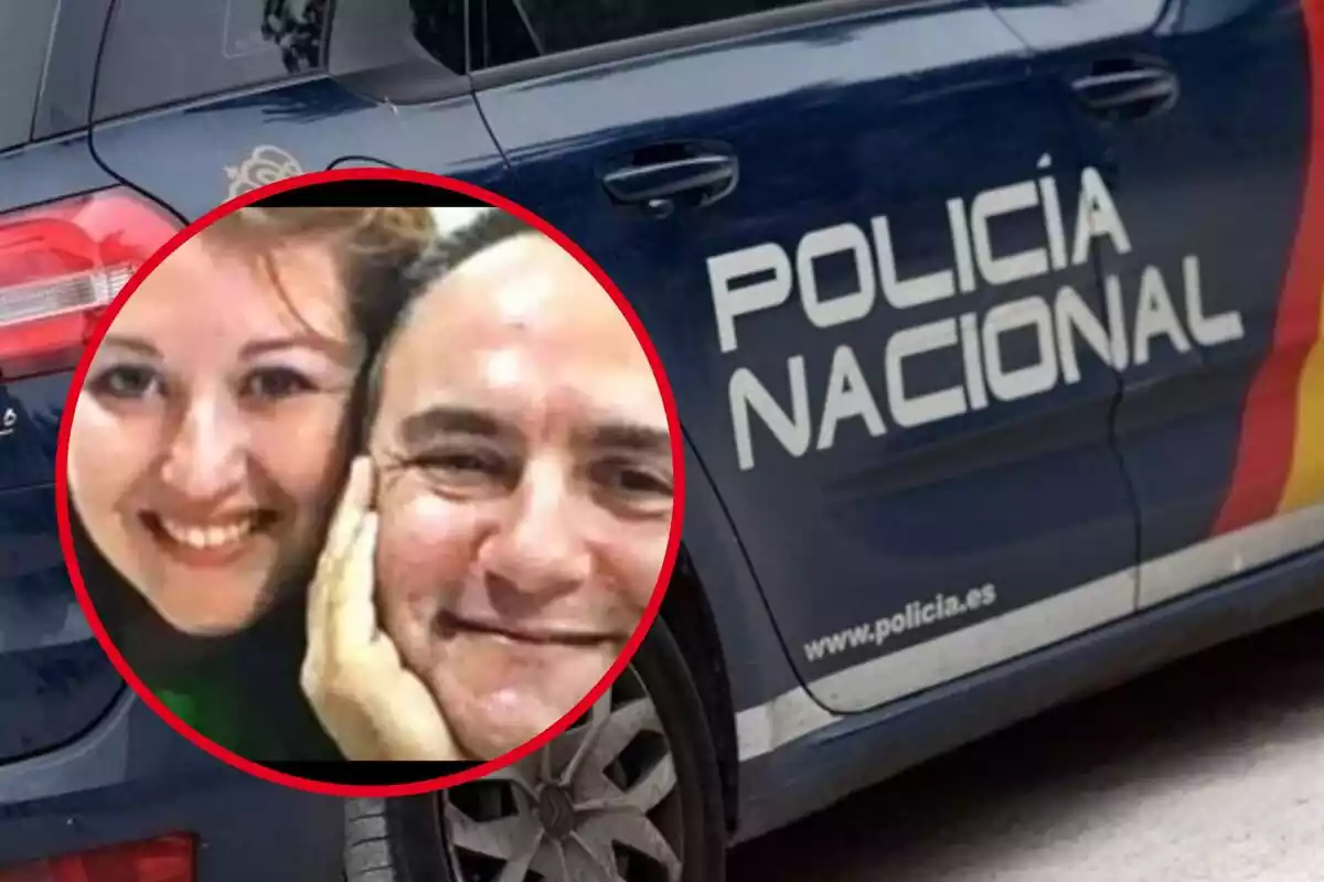Montaje con las caras de Beatriz e Isaac y un coche de fondo de la Policía Nacional