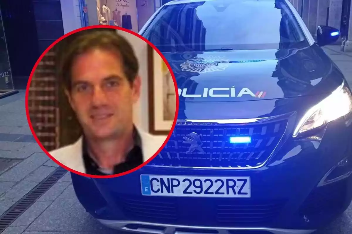 Montaje de fotos de Rafael Santa-Cruz y un coche de policía