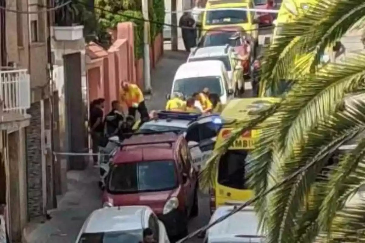 Servicios de emergencias del SEM y los Mossos d'Esquadra en una calle de Badalona