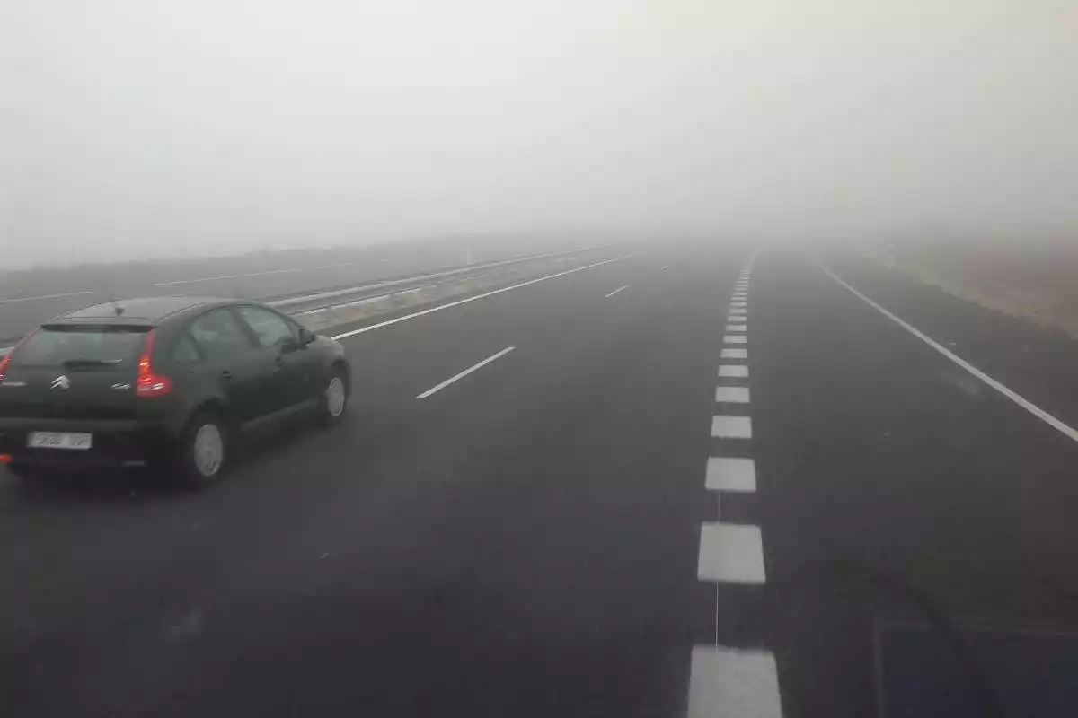 Imagen de una autovía española con niebla densa