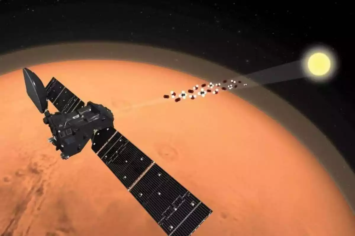 Imagen ilustrativa de una nave aproximándose a Marte