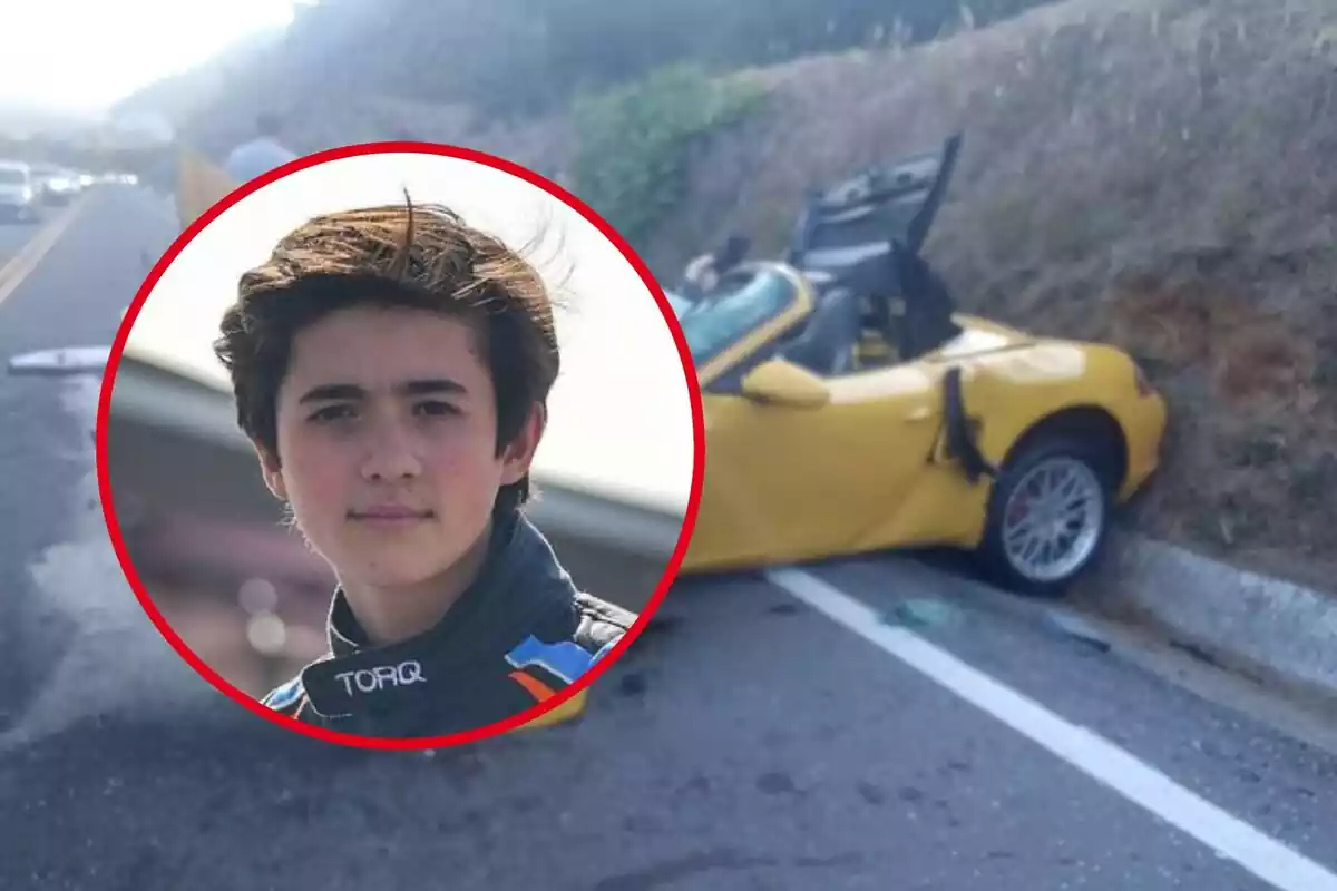 Montaje de fotos del piloto mexicano Federico Gutiérrez y su coche tras sufrir el accidente